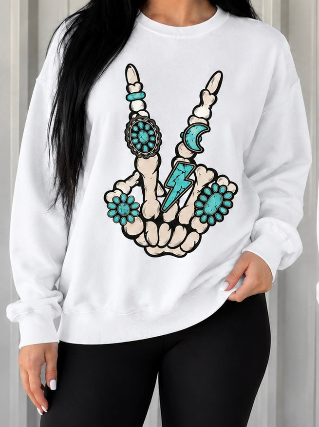 Turquoise Peace Crew Neck