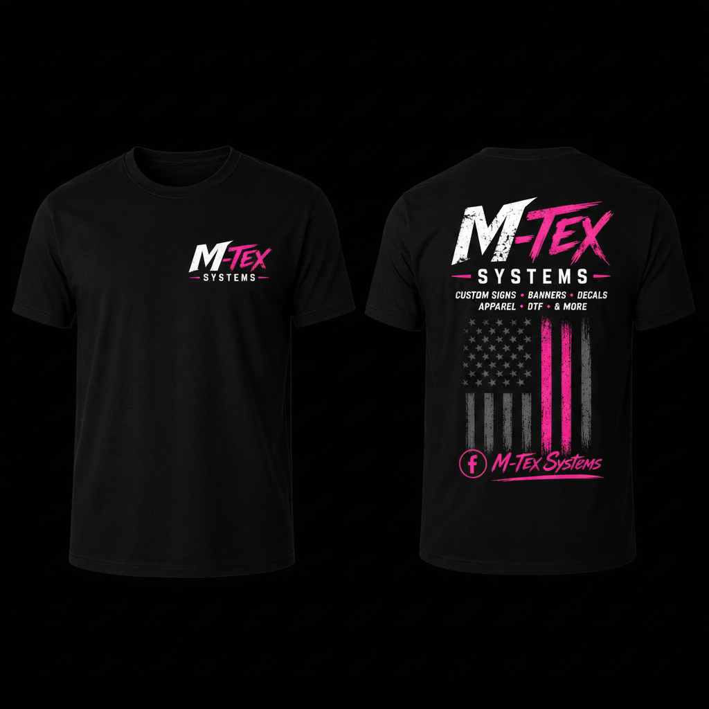 M-Tex Systems T-Shirt on a black background